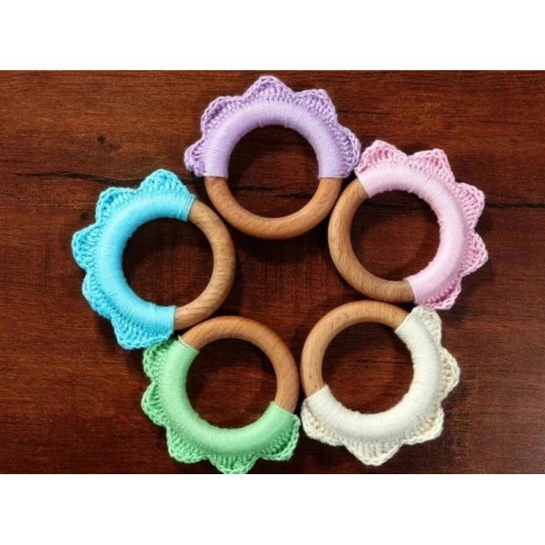 Handmade Ruffle Wooden Teether - Ivory Online now