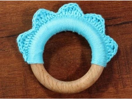 Handmade Ruffle Wooden Teether - Cyan Hot on Sale