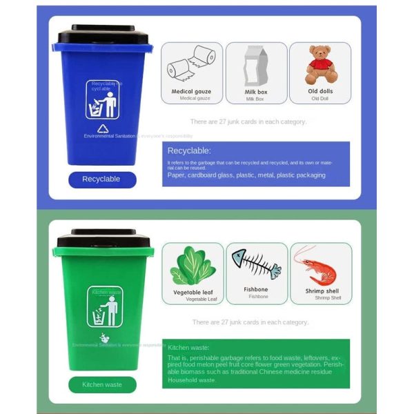 Let Sort Together Garbages 4 Bin Boxes With 100 Sorting Cards Dustbin for Smart Waste Management Reuseable Recycling Educational Toy Online now