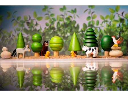 Wooden Farm Animals & 6 Trees Combo Online Hot Sale