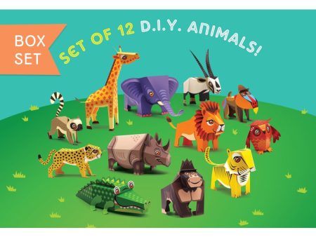 Box Set of 12 DIY Mini Endangered Animals Paper Craft Kits For Sale