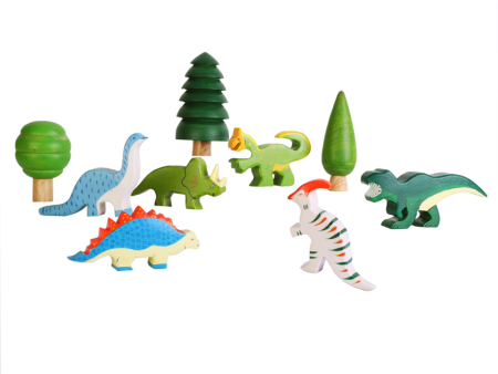 6 Wooden Dinosaurs and 3 Trees Set - A Fashion