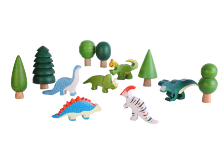 6 Wooden Dinosaurs and 3 Trees Set - B Supply