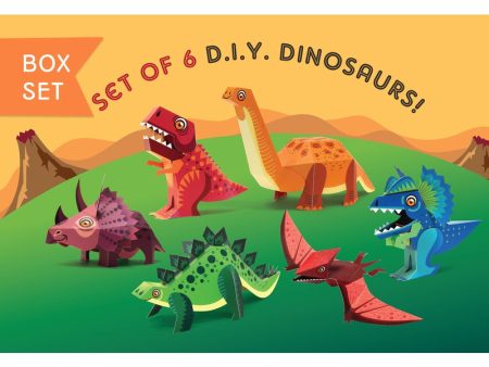 Box Set of 6 DIY Mini Prehistoric Dinosaurs Paper Craft Kits For Cheap