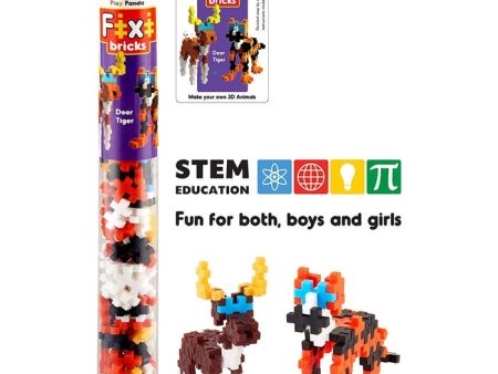 Fixi Bricks Jungle Tube 3 - Tiger and Deer - With 110 pcs, Detailed Assembly Instructions and Storage Tube - Small Parts (Age 6-99 years) Online Sale