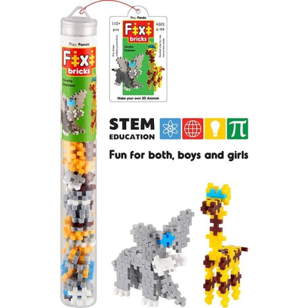 Fixi Bricks Jungle Tube 1 - Elephant and Giraffe - With 110 pcs, Detailed Assembly Instructions and Storage Tube - Small Parts (Age 6-99 years) Discount