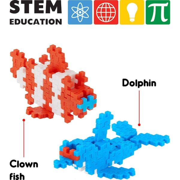 Fixi Bricks Aqua Tube 1 - Dolphin and Clown fish - With 120 pcs, Detailed Assembly Instructions and Storage Tube - Small Parts (Age 6-99 yrs) For Sale