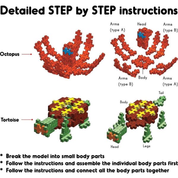 Fixi Bricks Aqua Tube 2 - Octopus and Tortoise - With 120 pcs, Detailed Assembly Instructions and Storage Tube - Small Parts (Age 6-99 yrs) Online
