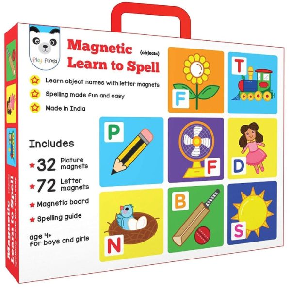 Magnetic Learn to Spell : Objects with 32 Picture Magnets, 72 Letter Magnets, Magnetic Board and Spelling Guide Supply