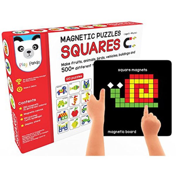 Magnetic Puzzles : Squares with 250 Colorful Magnets, 100 Puzzle Book, Magnetic Board and Display Stand Cheap