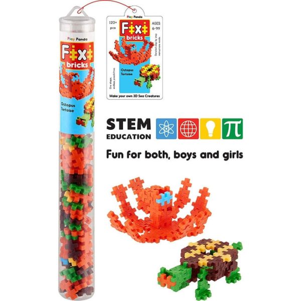 Fixi Bricks Aqua Tube 2 - Octopus and Tortoise - With 120 pcs, Detailed Assembly Instructions and Storage Tube - Small Parts (Age 6-99 yrs) Online