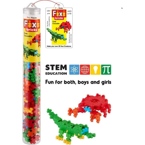 Fixi Bricks Aqua Tube 3 - Crocodile and Crab - With 120 pcs, Detailed Assembly Instructions and Storage Tube - Small Parts (Age 6-99 yrs) For Sale