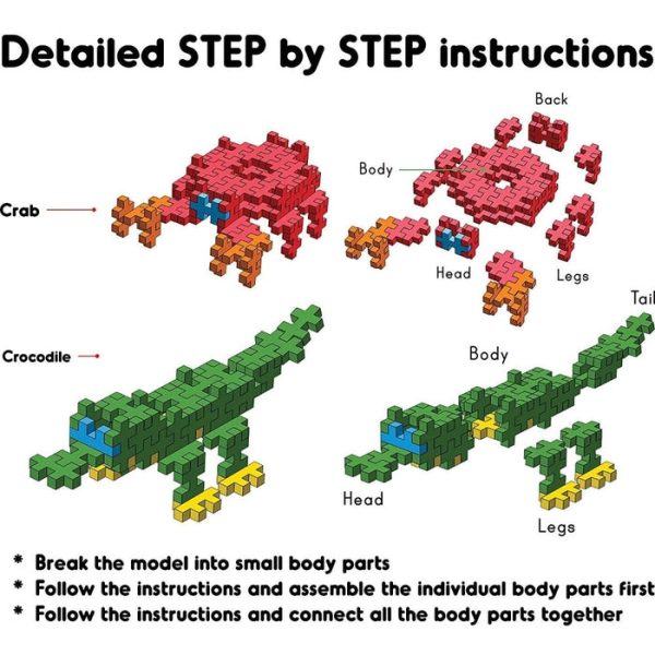 Fixi Bricks Aqua Tube 3 - Crocodile and Crab - With 120 pcs, Detailed Assembly Instructions and Storage Tube - Small Parts (Age 6-99 yrs) For Sale
